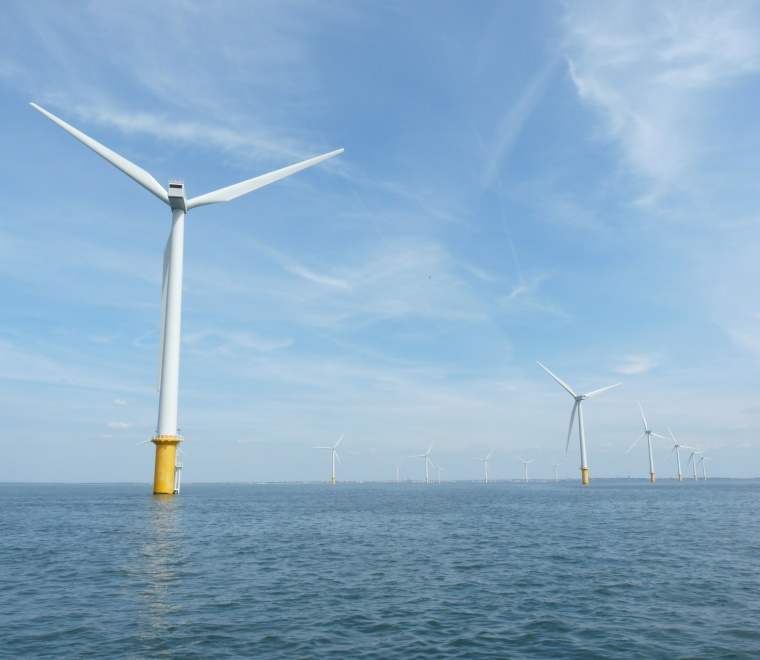 A photo of an offshore wind turbine 