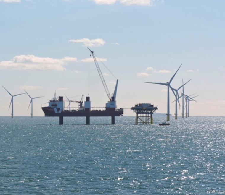 A jack-up operating in Rampion Offshore Wind Farm