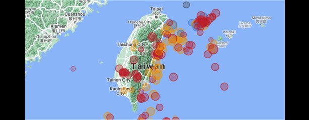 Reported earthquakes in or near Taiwan, 2020