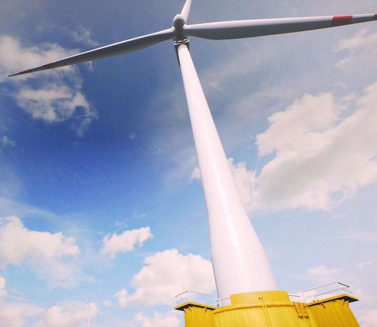 Offshore wind turbine from below 