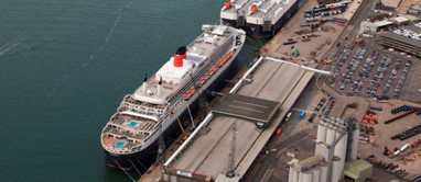Cruise liner at Southampton aerial